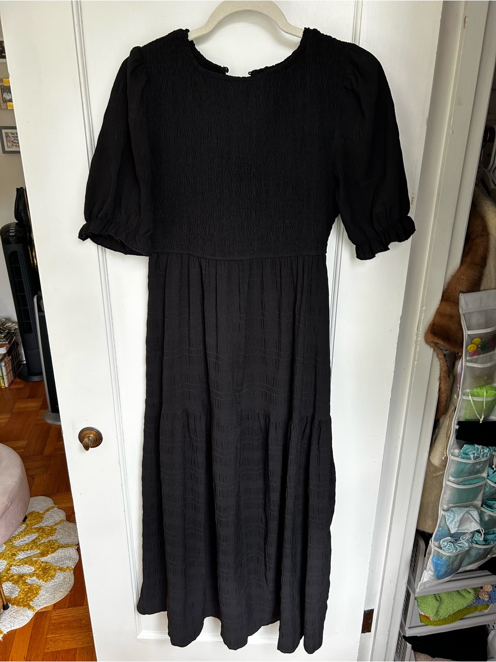 SHEIN Black Puff-Sleeve Tiered Maxi Dress